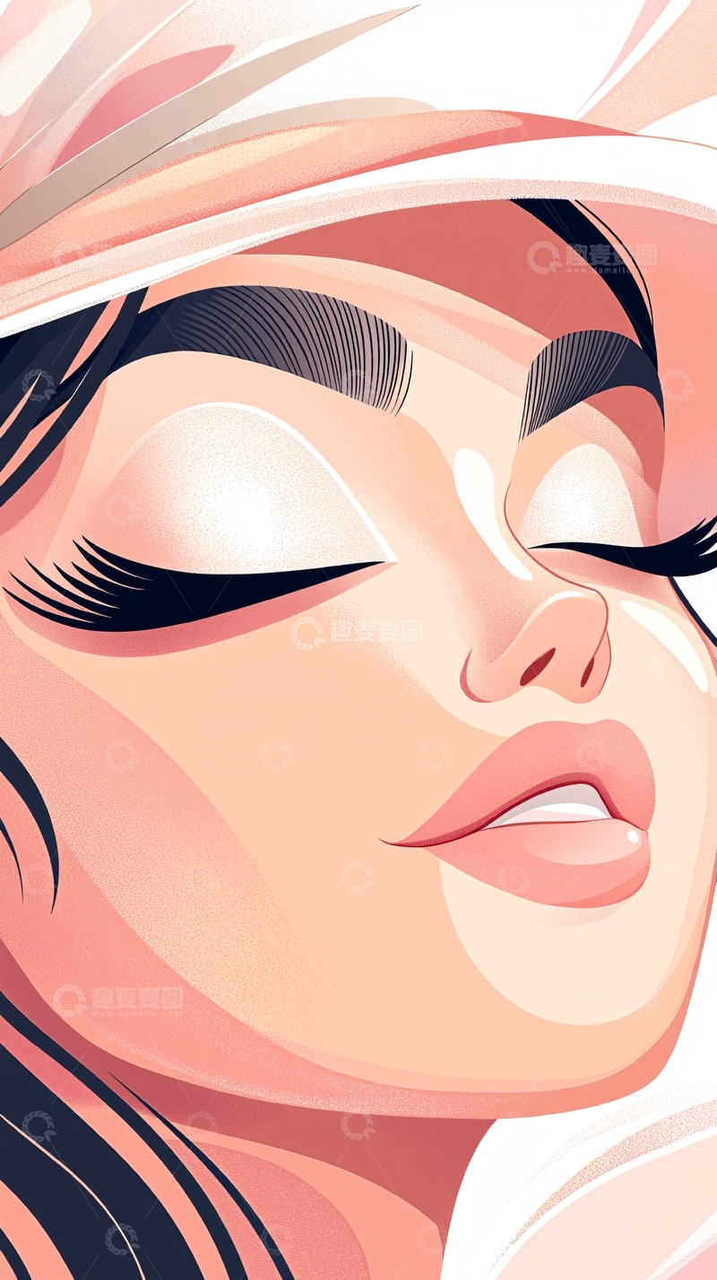 高清大图下载【趣麦麦图】粉色调女性面部特写插画