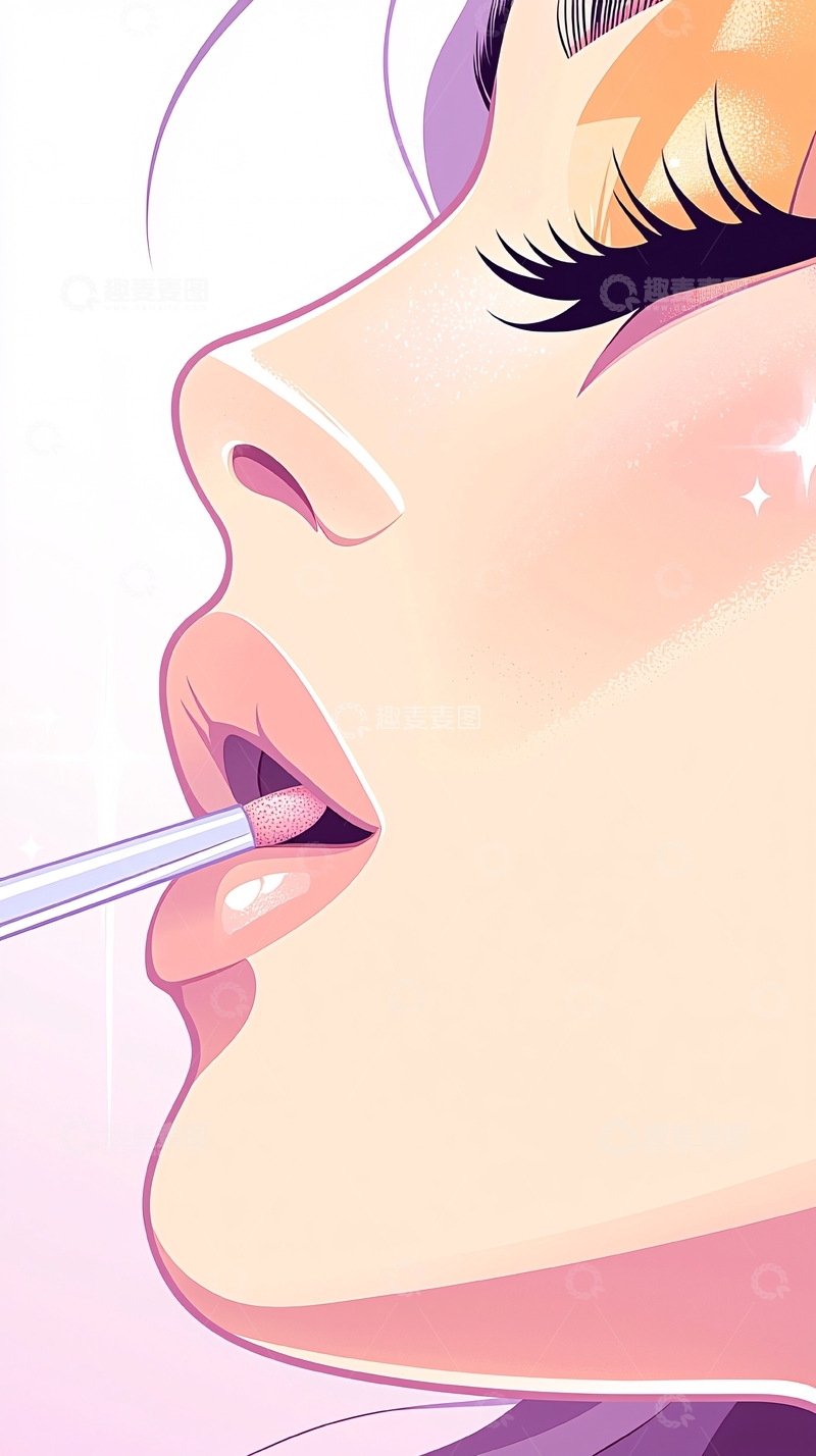 高清大图下载【趣麦麦图】唇部化妆细节插画