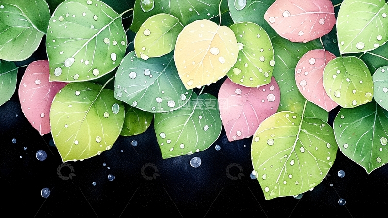 高清大图下载【趣麦麦图】雨后多彩叶子背景图