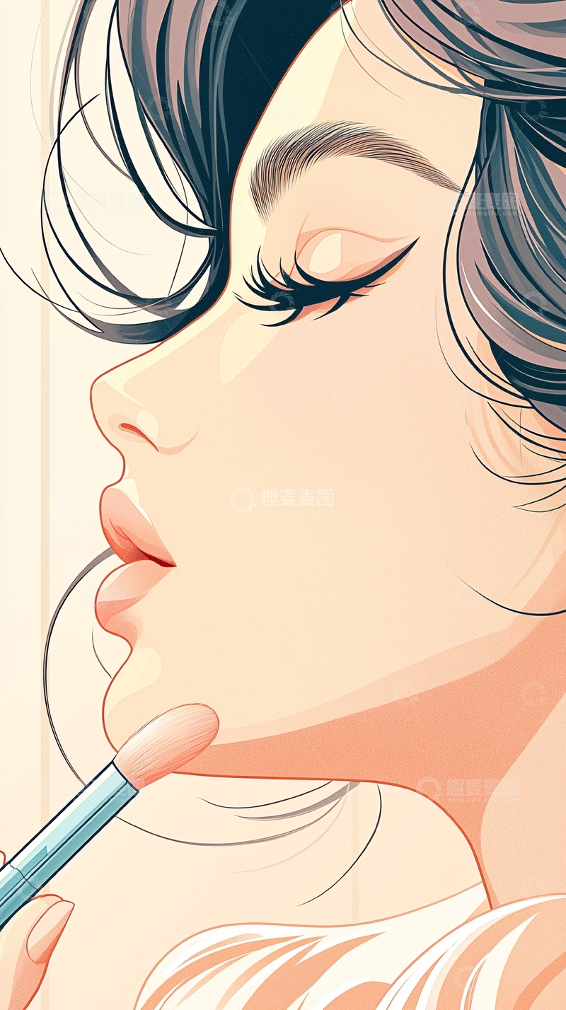 高清大图下载【趣麦麦图】化妆女孩侧脸插画