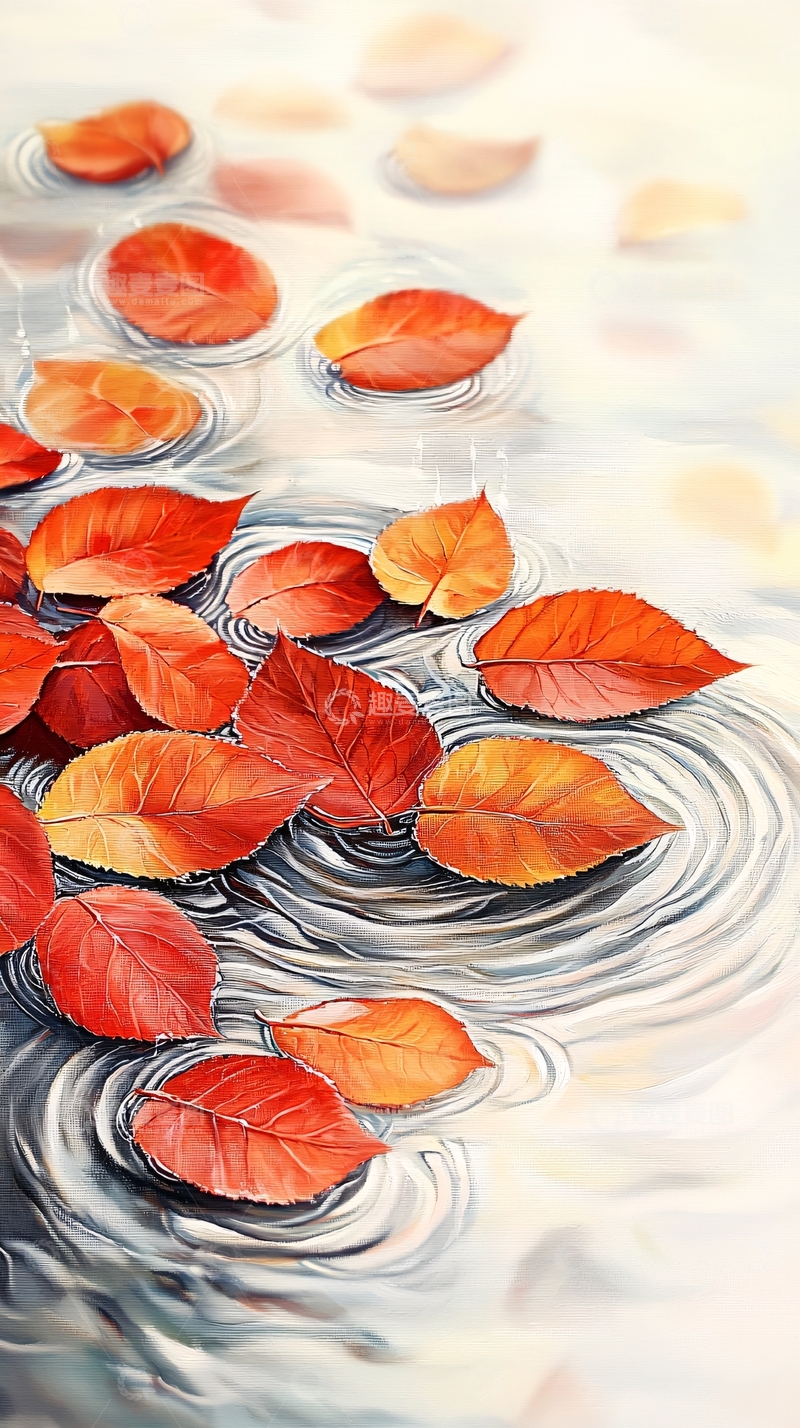 高清大图下载【趣麦麦图】秋叶漂浮在水面上