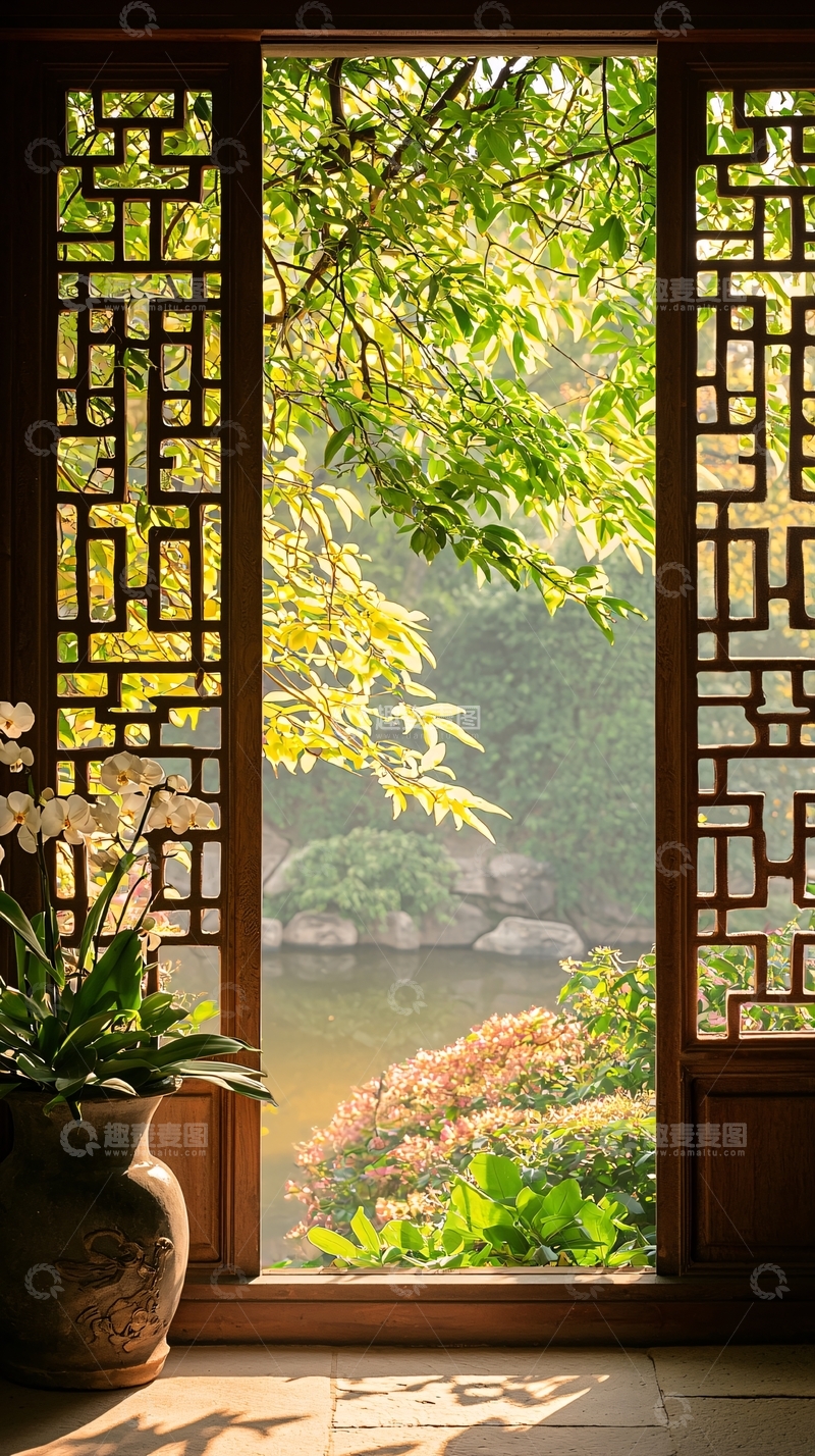 高清大图下载【趣麦麦图】中式窗景与自然风光