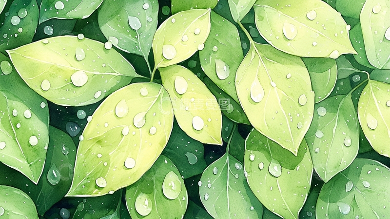 高清大图下载【趣麦麦图】雨后清新绿叶水珠背景图