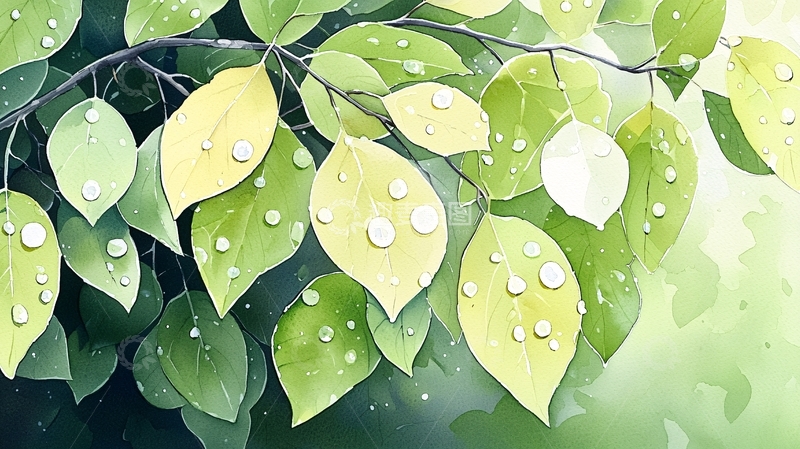 高清大图下载【趣麦麦图】雨后树叶水珠自然风景