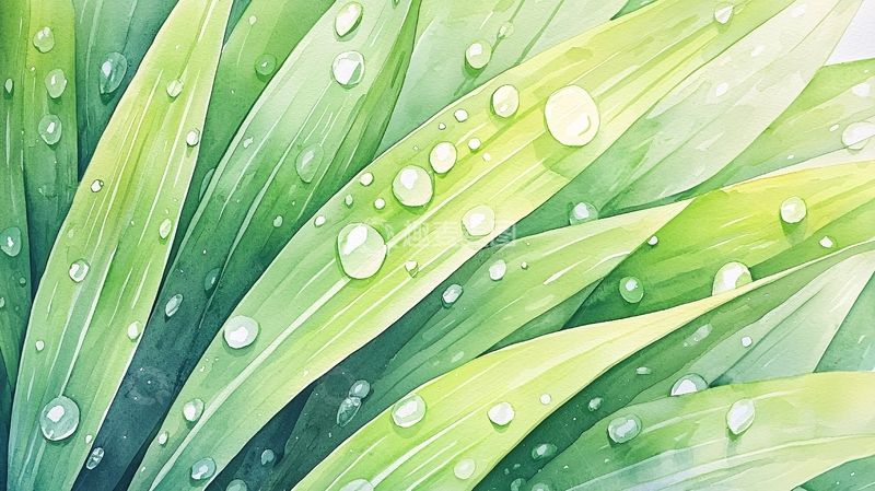 高清大图下载【趣麦麦图】雨后绿色植物叶子水珠