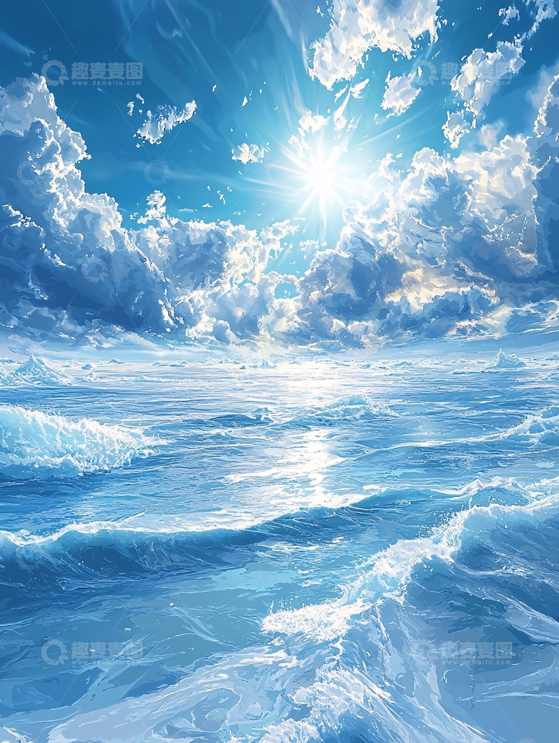 高清大图下载【趣麦麦图】蓝天白云下的海洋风景