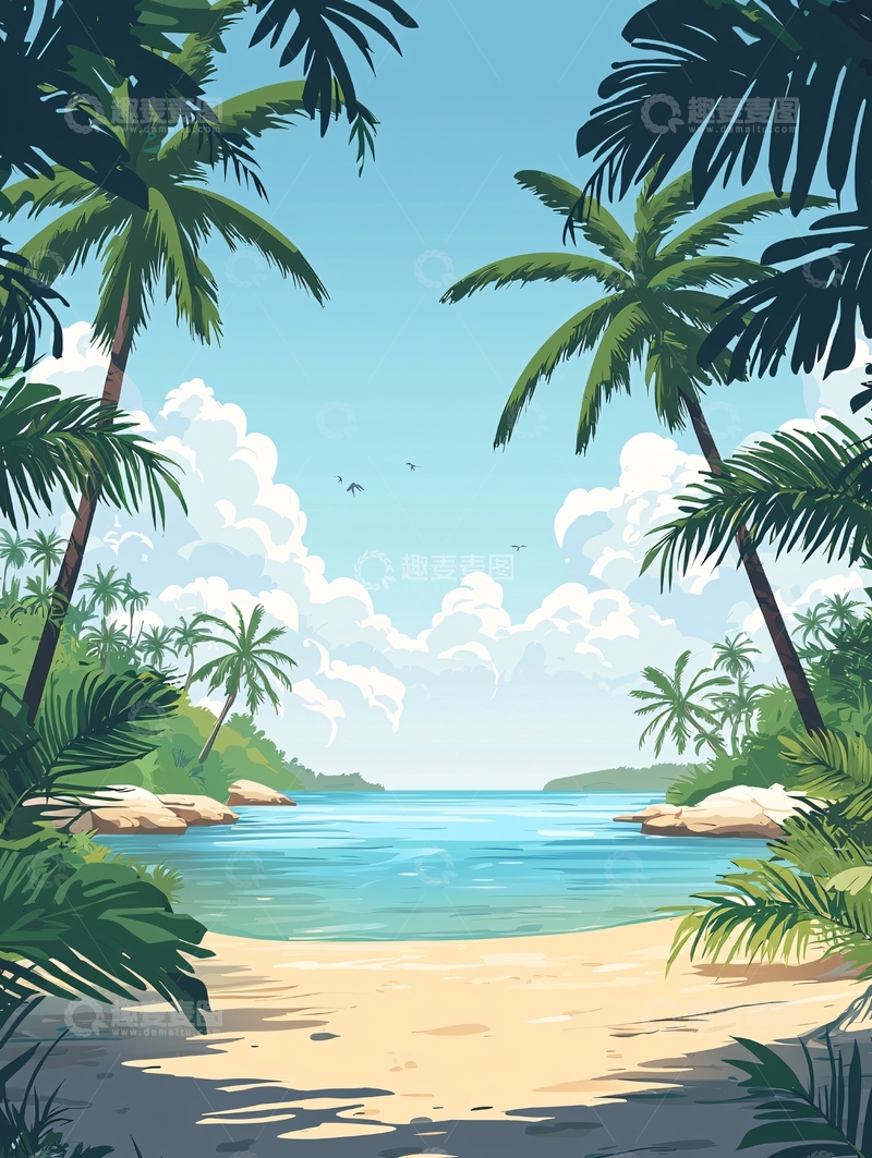 高清大图下载【趣麦麦图】热带海滩椰树风光