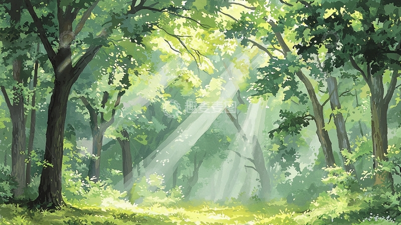 高清大图下载【趣麦麦图】阳光穿过森林的景象