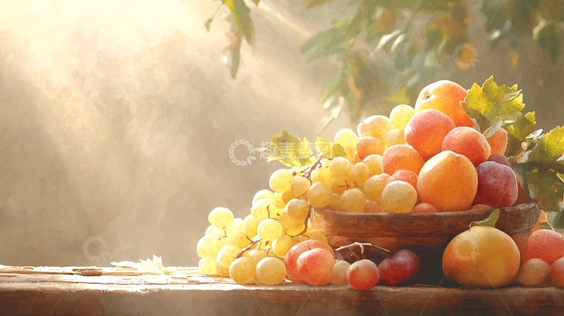 高清大图下载【趣麦麦图】阳光下的水果篮子