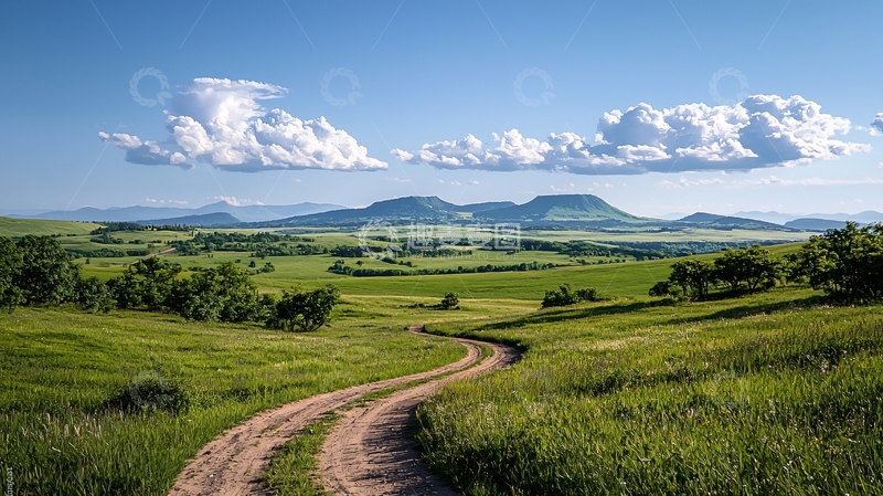 高清大图下载【趣麦麦图】绿色田野上的蜿蜒小路