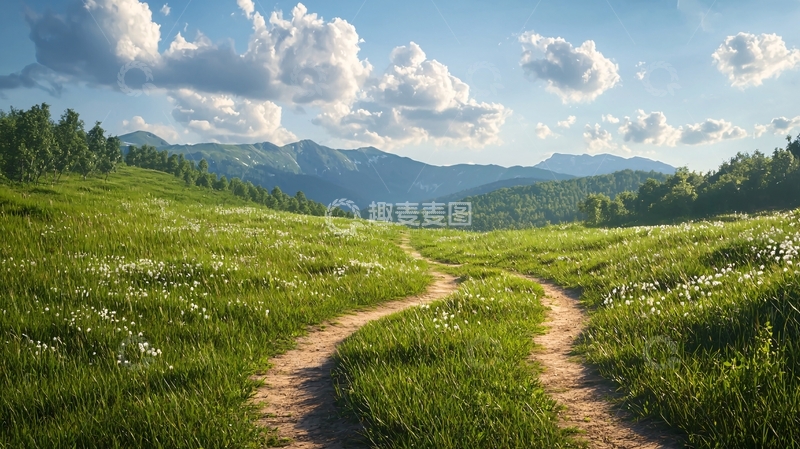 高清大图下载【趣麦麦图】山间小路与草地美景