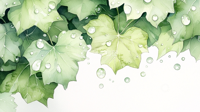 高清大图下载【趣麦麦图】雨后清新绿叶水珠背景图