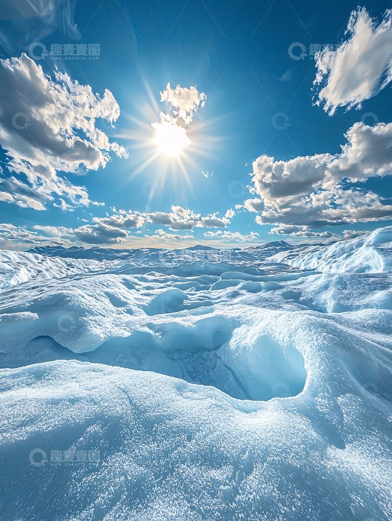 高清大图下载【趣麦麦图】冰川雪山下的阳光