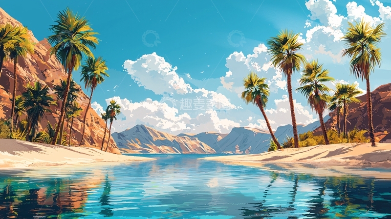 高清大图下载【趣麦麦图】热带岛屿水边椰树沙滩