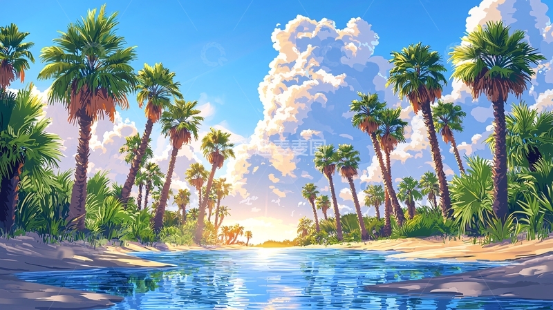 高清大图下载【趣麦麦图】热带海滩棕榈树明媚天空