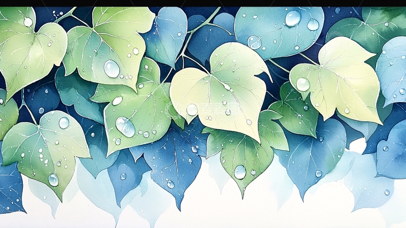 高清大图下载【趣麦麦图】雨后清新绿叶水珠背景图