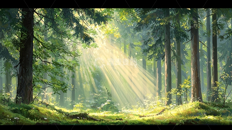高清大图下载【趣麦麦图】阳光穿透森林的唯美画面