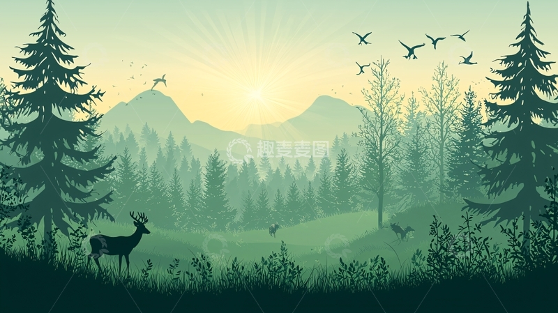 高清大图下载【趣麦麦图】森林日出高清图片