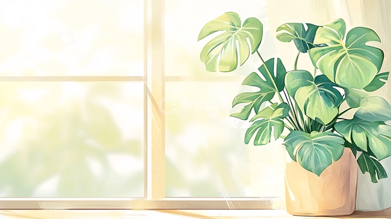 高清大图下载【趣麦麦图】绿植窗边明亮清新