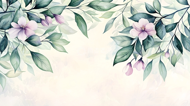 高清大图下载【趣麦麦图】紫色花朵与绿叶背景图