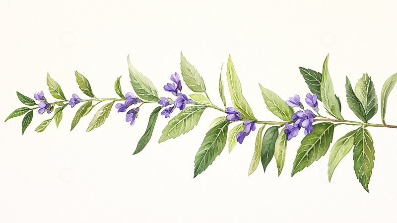 高清大图下载【趣麦麦图】紫色花朵绿色叶子植物插画