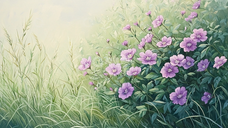 高清大图下载【趣麦麦图】紫色花朵与绿色草地的自然风光