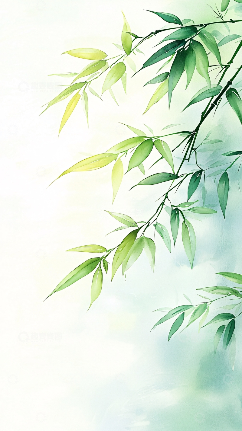 高清大图下载【趣麦麦图】清新竹叶手绘背景图