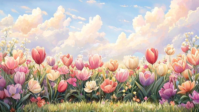 高清大图下载【趣麦麦图】春天田野盛开的郁金香