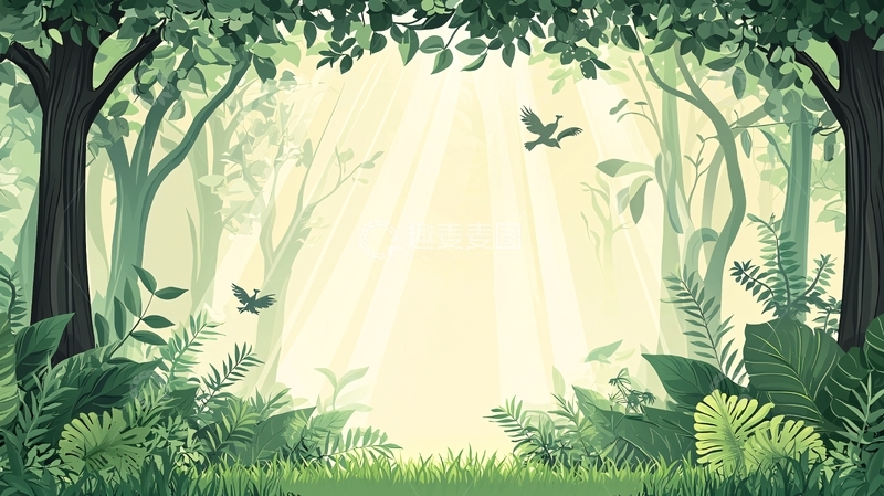 高清大图下载【趣麦麦图】阳光穿透的绿色森林