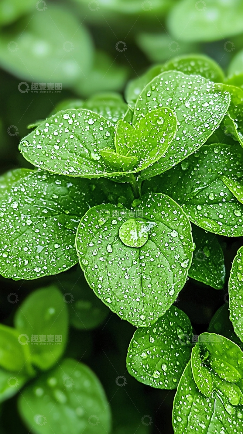 高清大图下载【趣麦麦图】雨后清新绿叶水珠自然风景