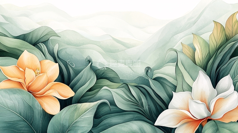高清大图下载【趣麦麦图】水彩花卉山水背景
