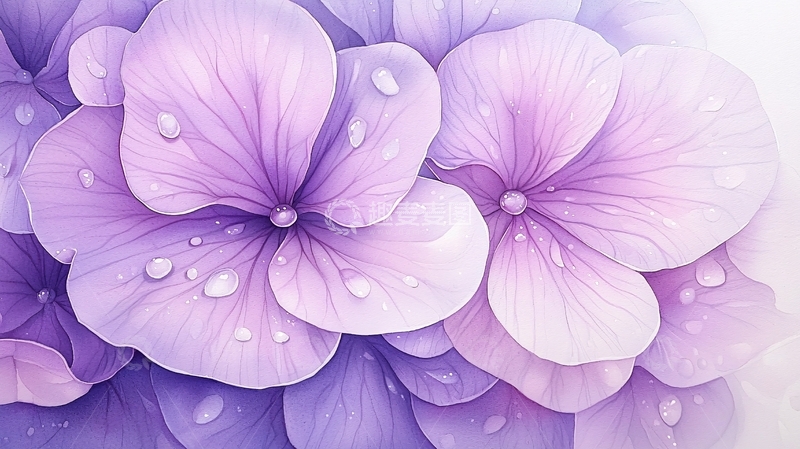 高清大图下载【趣麦麦图】紫色花朵水珠艺术插画