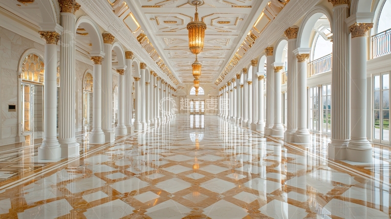 高清大图下载【趣麦麦图】宏伟的大理石柱走廊