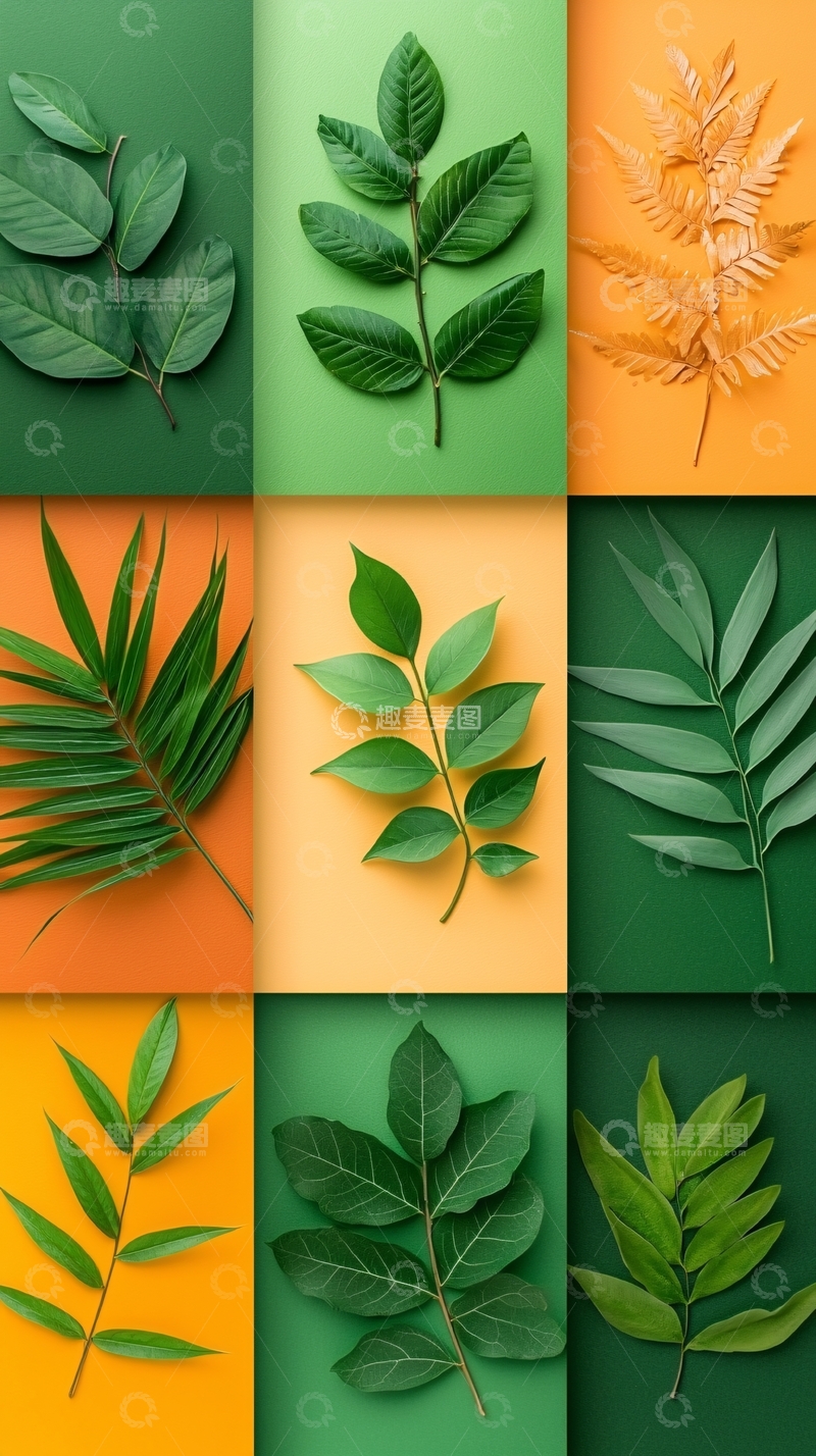 高清大图下载【趣麦麦图】绿色植物叶子拼贴背景图