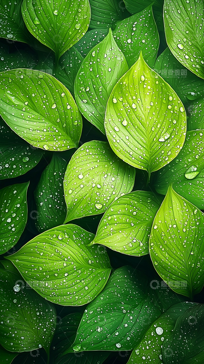 高清大图下载【趣麦麦图】雨后绿色植物叶子纹理背景