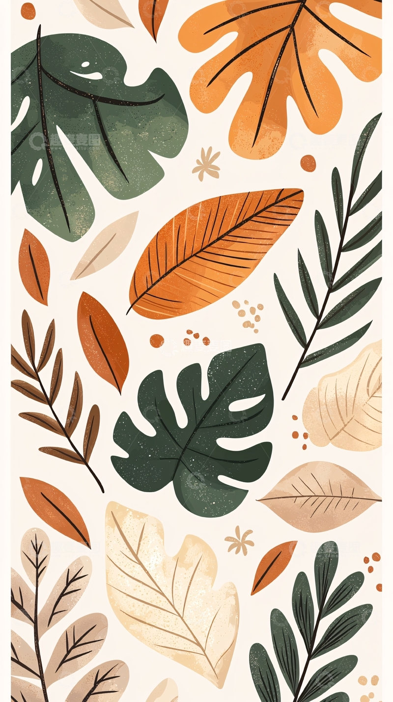 高清大图下载【趣麦麦图】秋日热带植物叶子图案背景