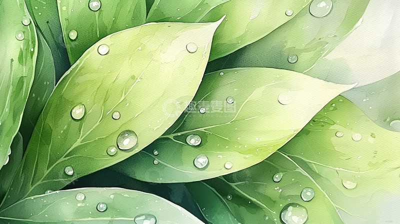 高清大图下载【趣麦麦图】雨后清新绿叶水珠