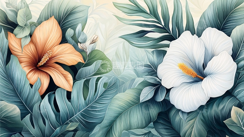 高清大图下载【趣麦麦图】热带花卉植物插画