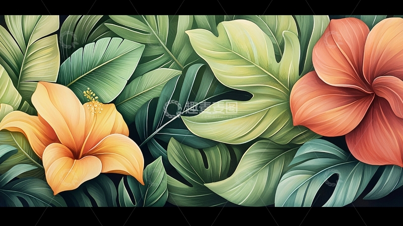 高清大图下载【趣麦麦图】热带植物与花卉插画