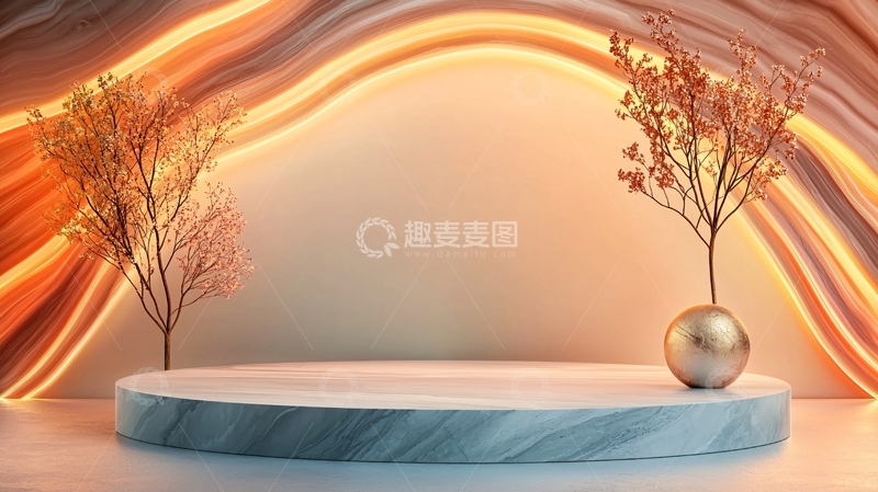 高清大图下载【趣麦麦图】暖色调简约展示台背景