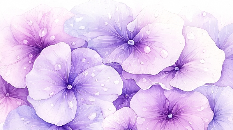 高清大图下载【趣麦麦图】紫色花朵水珠背景图