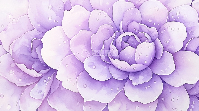 高清大图下载【趣麦麦图】紫色多肉植物水彩画背景