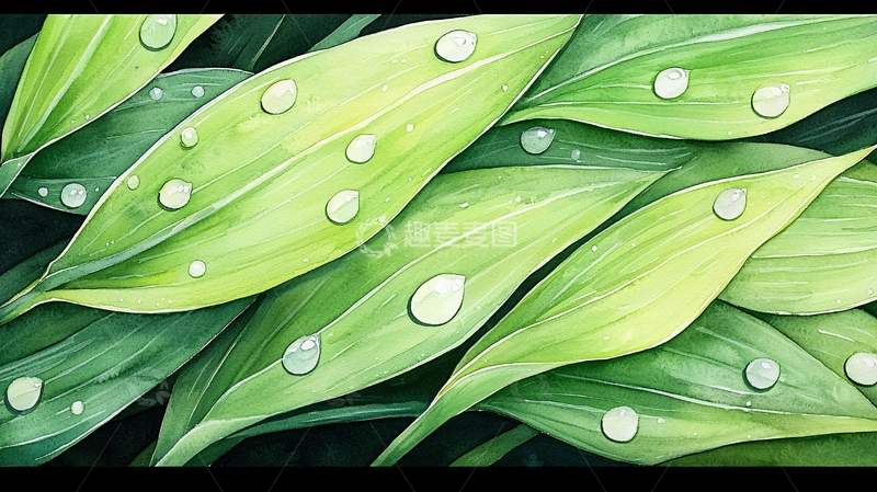 高清大图下载【趣麦麦图】雨后绿叶上的水珠