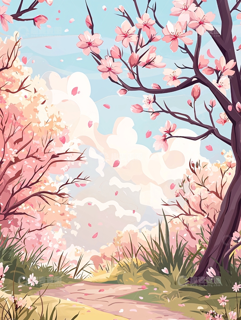 高清大图下载【趣麦麦图】春天樱花树下的小径