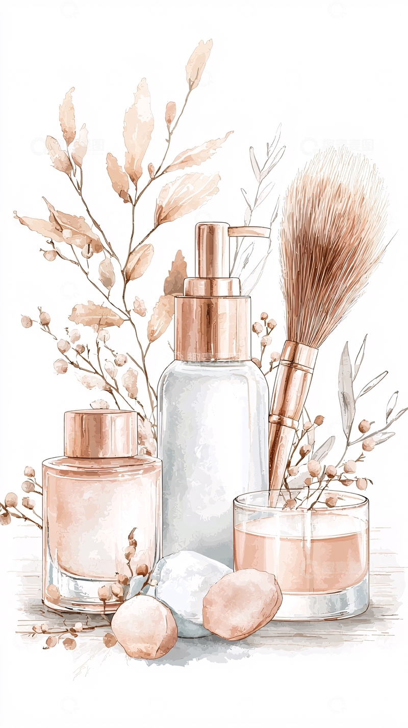 高清大图下载【趣麦麦图】自然护肤套装插画