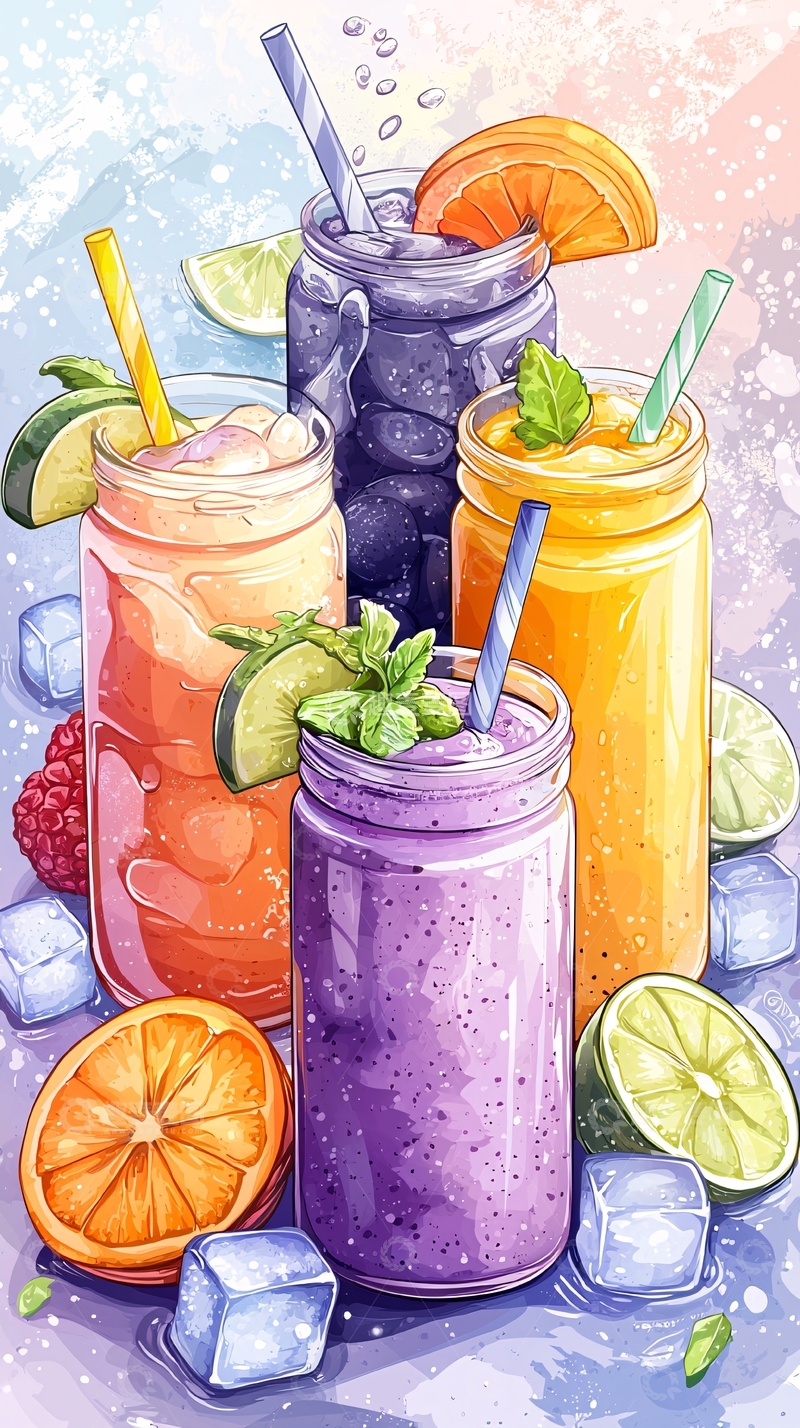 高清大图下载【趣麦麦图】夏日果汁饮品插画