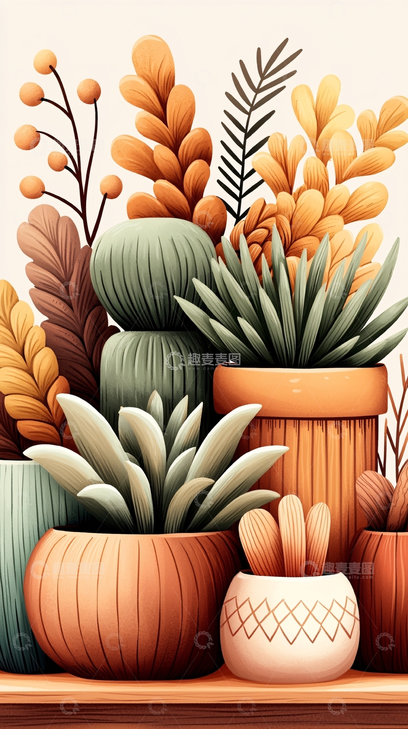 高清大图下载【趣麦麦图】秋日植物盆栽装饰图