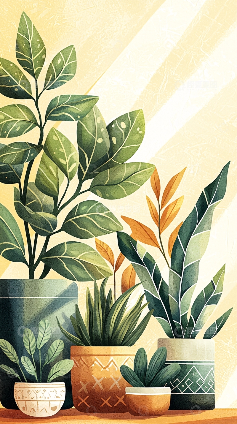 高清大图下载【趣麦麦图】室内植物盆栽装饰画