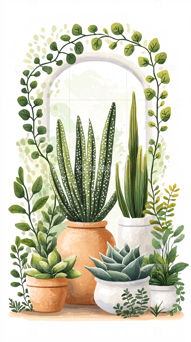高清大图下载【趣麦麦图】室内植物盆栽装饰画