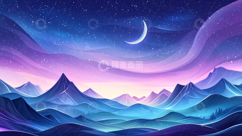 高清大图下载【趣麦麦图】梦幻夜空下的山脉风景